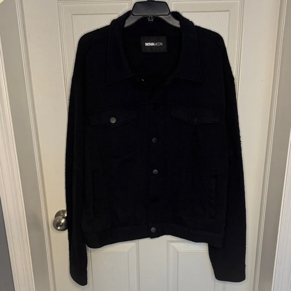 Fashion Nova Men's Black Textured Shirt Jacket